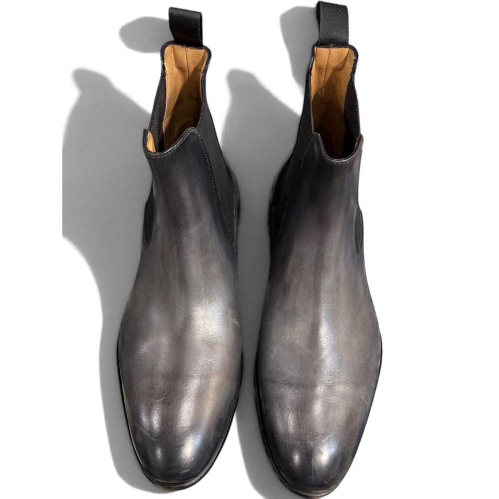 Ace Marks Men Grey Leather Chelsea Boots Handcrafted in Italy Size 8 D